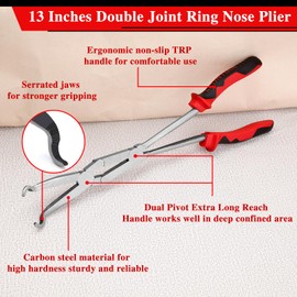 LEONTOOL Extra Long Nose Hose Grip Pliers 13" Spark Plug Pliers Long Reach XL Pivot Ring Nose Plier Hose Removal Plier with Serrated Jaw Spark Plug Boot Puller for Hard to Reach Narrow Spaces