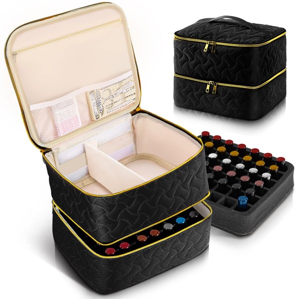 Nail Polish Organizer Case Holds 42 Bottles (15ml/0.5 fl.oz), Double-Layer