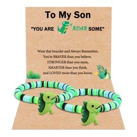 VGWON To My Son Bracelet, Son Gifts from Mom Dad Mother, Cute Dinosaur Bracelet Set for Him, Birthday Gift