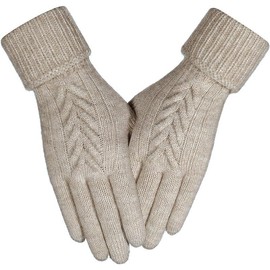 Women winter gloves, touch screen gloves, elastic thermal knit lining warm gloves for cold weather (one size) - Color: Khaki