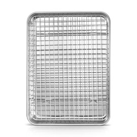 12.5 Inch Baking Sheet Pan with Cooling Rack Set, Joyfair Stainless Steel Toaster Oven Tray Pans with Grid Racks, Rectangular Bakeware for Cookie/Bacon, Heavy Duty & Rust-free, Dishwasher Safe