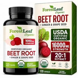 Forestleaf Cápsulas Raíz Remolacha Orgánica Jengibre Semilla Uva 16000mg Fuerza Extracto Apoya Producción Óxido Nítrico Suplementos Polvo Remo