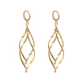 Vogem Double Twist Gold Hoop Dangle Earrings for Women, Hoop Drop Earrings for Women Hypoallergenic Fashion Jewellery