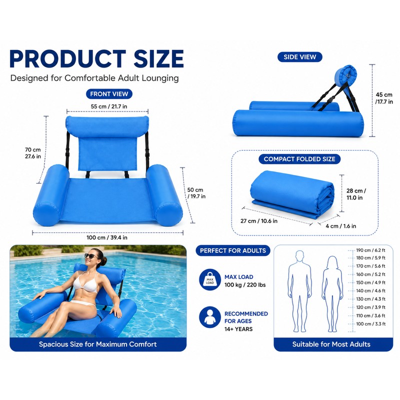 Inflatable Pool Lounger-1PC Foldable Inflatable Mattresses for Water Fun Swimming