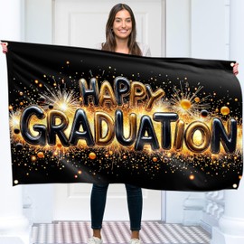 Happy Graduation Banner for Prom - Congratulations Banner - Congratulations Decorations - Well Done - We Are So Proud of You - 5x3ft (Black & Gold)