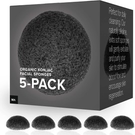 Minamul Konjac Exfoliating Organic Facial Sponge Gentle daily face scrub / skincare infused with best bamboo activated charcoal Safe for Oily, Dry, Combination or Sensitive skin 6 pack set