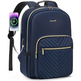 LOVEVOOK Laptop Backpack for Women 17.3 Inch, Large Backpacks for Work Business Travel School College With USB Charging Port, Lightweight Back Pack Computer Rucksack-Navy Blue