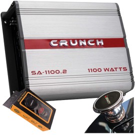Crunch SA-1100.2 Smash Series 1,100-Watt 2-Channel Class AB Amp Car Audio Sound System Subwoofer Speaker Amp Amplifier with Gravity Magnet Phone Holder Bundle