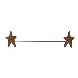 Primitive Rusty Tin Star Towel Bar - Versatile Indoor/Outdoor Country Rustic Farmhouse Decor - Rusted Metal Wall Mounted Bar Perfect for Displaying Linens, Herbs, Candles, and More (20" Long)