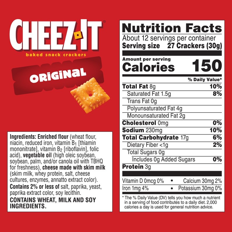 Cheez-It Cheese Crackers, Baked Snack Crackers, Lunch Snacks, Original, 12.4oz