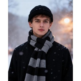 Century Star Mens Black and Gray Striped Scarf-Winter Warm Long Scarves For Party Festival Casual Costume Accessory