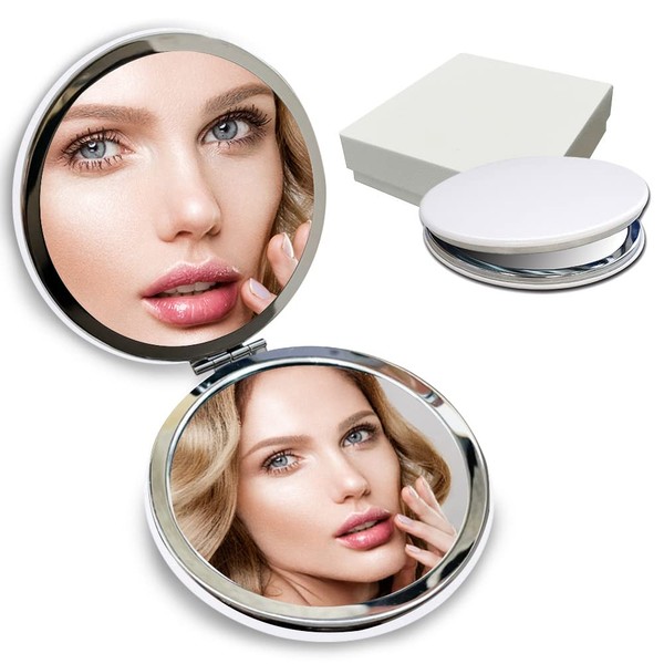 Compact Travel Makeup Magnifying Mirror - BelleJiu Small portable folding Mirror with Handheld and Easy to carry WHITE