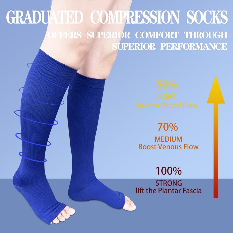 Open Toe Compression Socks 2 Pairs 15-20mmHg Support Circulation Medical