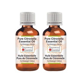 Greenwood Essential Pure Citronella Essential Oil (Cymbopogon nardus) Natural Therapeutic Quality Steam Distilled (Pack of Two) 100 ml x 2 (6.76 oz)