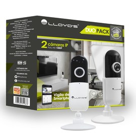 Lloyd's 2 Pack Cámaras IP Inteligentes WiFi para Interior Full HD 1080p con Base Ajustable Manual