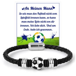 FANCIBAND Gifts for Him Men's Leather Bracelet Football Bracelet Football with Magnetic Clasp Valentine's Day Anniversary Gift Husband Boyfriend Partner Birthdays Wedding Christmas, Stainless Steel