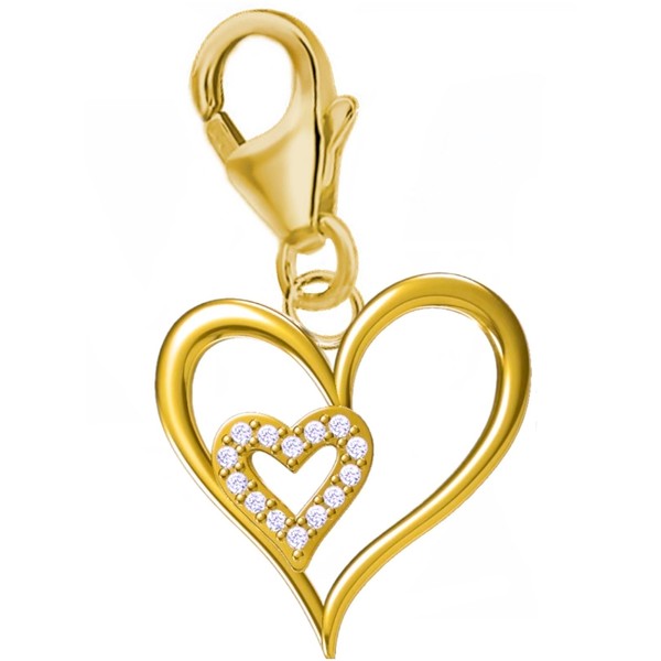 Goldene Hufeisen Cubic Zirconia Heart Charm Pendant 925 Silver Yellow