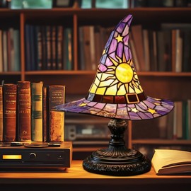 Witch Hat Lamps - Handcrafted Stained Gothic Wizard Hat Lights for Decor,Light with Glow-in-The-Dark Figurine for Bedroom， Mystical Bedroom Ambiance & Wiccan Gifts