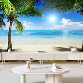 FENDROM Ocean Beach Tapestry Tropical Seaside Island Palm Tree Waves Tapestries Window View Summer Clear Sea Paradise Landscape Wall Hanging for Living Room Bedroom Home Decor