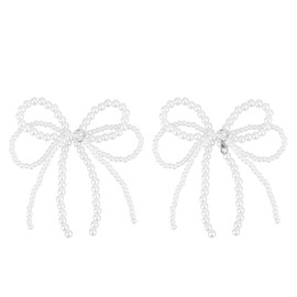 NQEUEPN 2pcs Pearl Bow Shoe Decoration, White Pearl Bow Keychain Bow Knot Keychain for Sneakers Purses Bags Pearl Bow Shoes Charm for Women