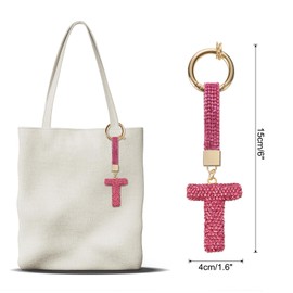 QUARKZMAN Alphabet T Letter Charm with Rhinestone Initial Letter Pendant with Alphabet Letters Accessories for Key Chain Bracelet Necklace Jewelry Making Bags Rose Red, Rose Red