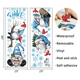 Mfault Hello Winter Gnome Wall Decals Stickers, Cardinal Red Bird Snowflake Decorations Bedroom Art, Pine Tree Branch Seasonal Home Kitchen Decor
