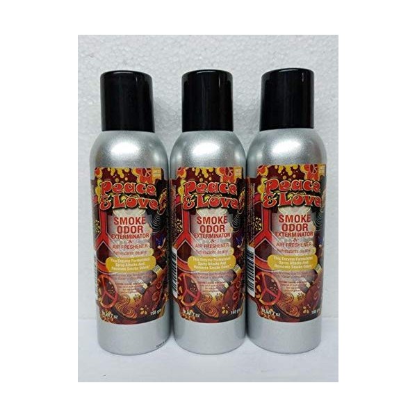 Smoke Odor Exterminator 198 gm/ 7 oz Large Spray Peace & Love Set of Three Cans.