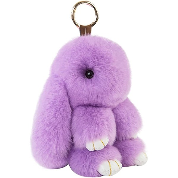 HXINFU Soft Cute Rabbit Fur Pom Pom Keychain Fluffy Real