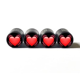 Beating Heart Tire Valve Caps - Black Aluminum - Set of Four