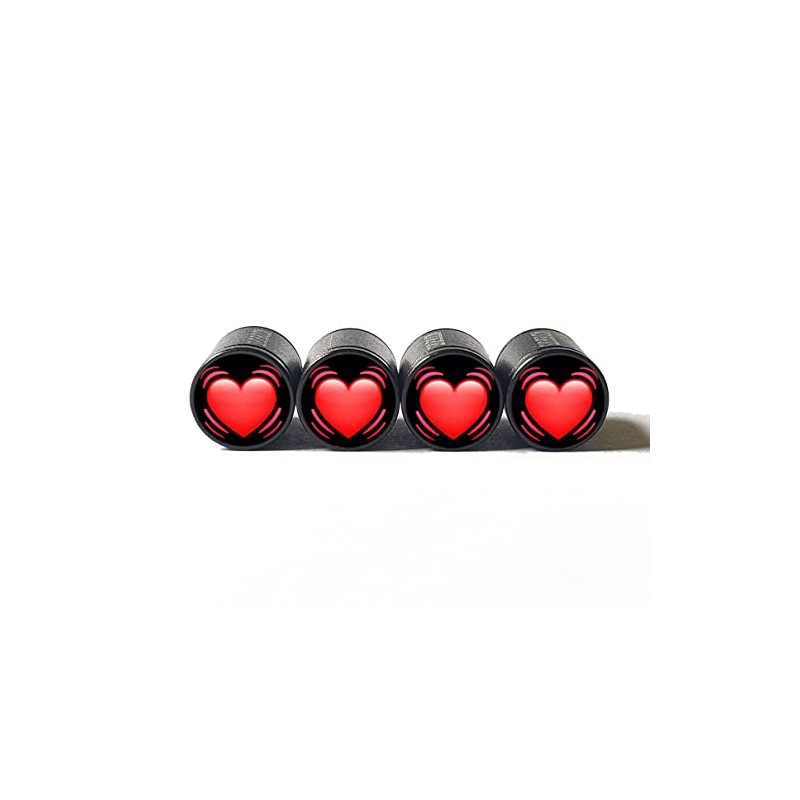 Beating Heart Tire Valve Caps - Black Aluminum - Set