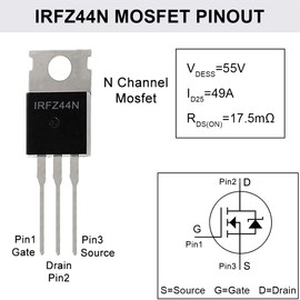 DAOKAI IRFZ44N Transistor N-Channel Rectifier Power MOSFET Transistors 55V 49A 3-Pin Transistor Power TO220, for Electronic Experiments (Pack of 20)