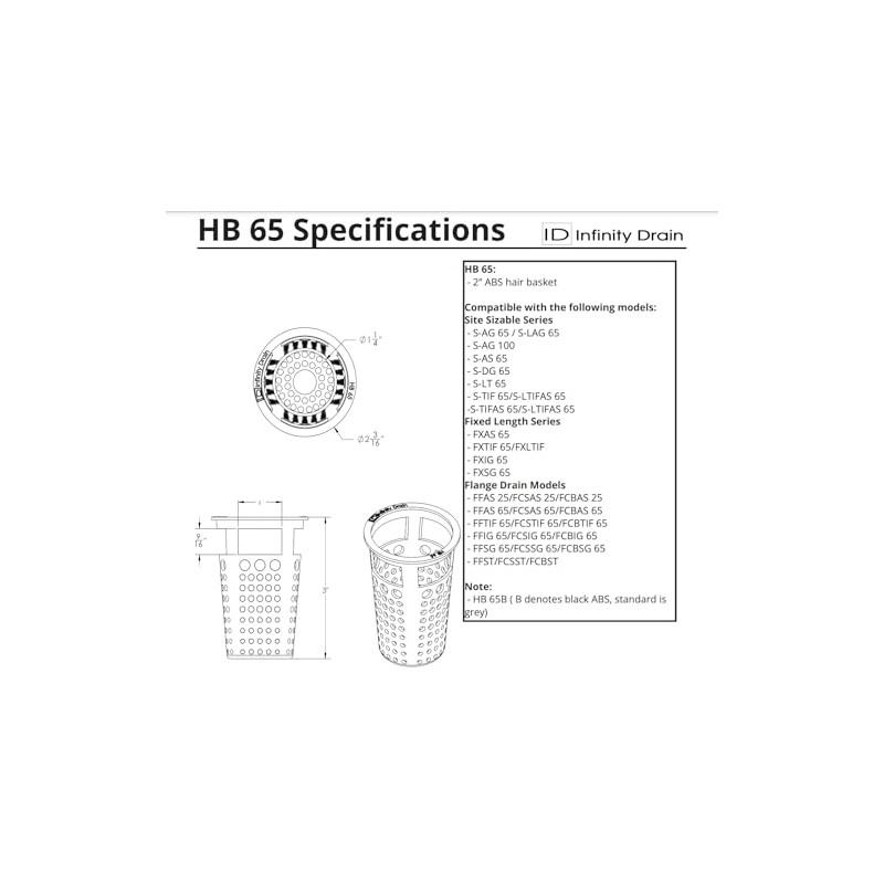 Infinity Drain: HB 65-2" Hair Basket for 65 series