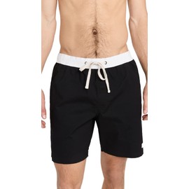 Banks Journal Primary Elastic Boardshort for Men, Cotton Men’s Shorts for Swimming, Surfing, Beach Casual Swim Trunks with Pockets, Elastic Waistband, Cotton Drawcord, 17” Outseam Black