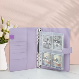 Antner 52 Week Money Saving Challenge Binder with Cash Envelopes, A5 Budget Binder Savings Challenges Book with 4 Saving Challenge Tracker to Save $5,200 and $2,600 and $10,000 and DIY, Purple