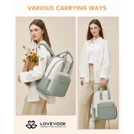 LOVEVOOK Women's Laptop Backpack with Laptop Compartment, School Backpack Teenager Waterproof Travel Backpack Business Backpacks Work Bag Daypacks for Travel University School, Light green-beige, 15.6