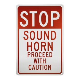 NMC TM70G Traffic Sign, "STOP SOUND HORN PROCEED WITH CAUTION", 12" Width x 18" Height, Aluminum, Black on White