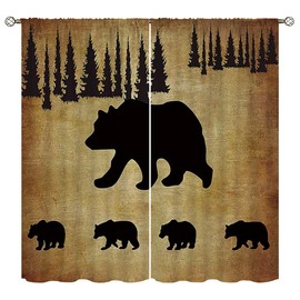 Amextrian Bear Black Out Curtains for Home Decor,Animal Black Bear Rustic Cabin Wildlife Rod Pocket Thermal Insulated Drapes Darkening Window Curtain for Girls Boy Bedroom Living Room 84 x 84 Inch