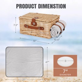 HappyPicnic Picnic Basket Set for 2 - Wicker Picnic Basket with Waterproof Blanket & Insulated Liner, Large Handmade Willow Hamper with Cutlery Kit for Outdoor, Picnic, Camping, Holidays (Flower)
