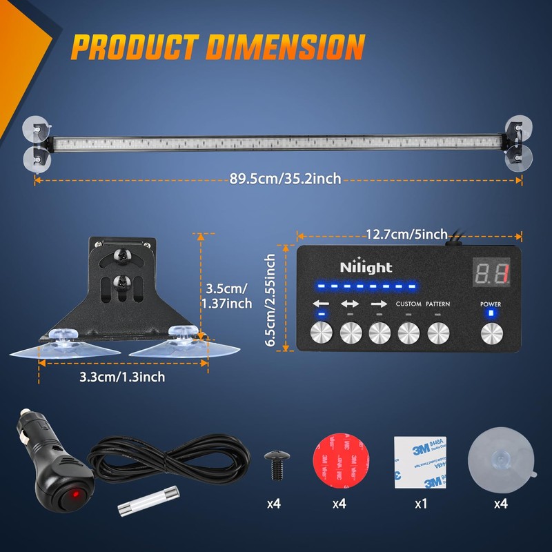 Nilight 144LED Traffic Advisor Strobe Light Bar with Controller Blue