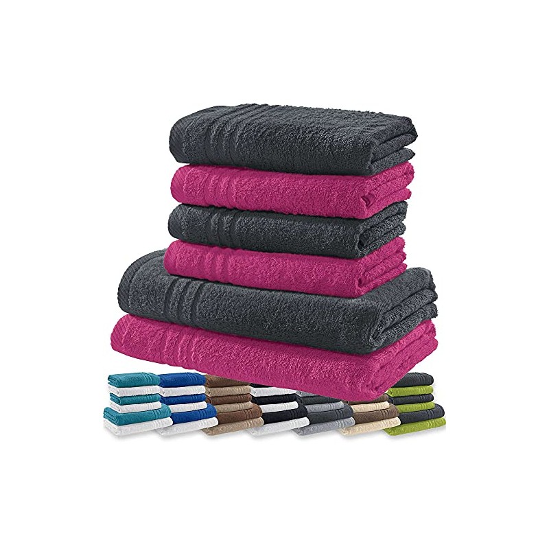 Redbest New York 2-Coloured Terry Towel Set 6-Piece Fuchsia-anthracite -