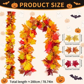 2 Pcs Autumn Decorations, Artificial Autumn Leaves Garland for Home Decoration, Maple Leaf Fall Garlands Hanging for Indoor & Outdoor Home Thanksgiving Decor Fireplace Party Christmas