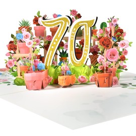 GREETING ART 70th Birthday Card with Pop-Up Design, Laser Cut, Folds Flat, Includes Envelope and Note Card