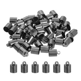 uxcell 50 Piezas de Tapas de Extremo de Cordón de Cuero, 7mm de Diámetro Exterior, Terminadores de Barril de Columna para Hacer Pulseras de Cuero Y Borlas, Negro Metálico