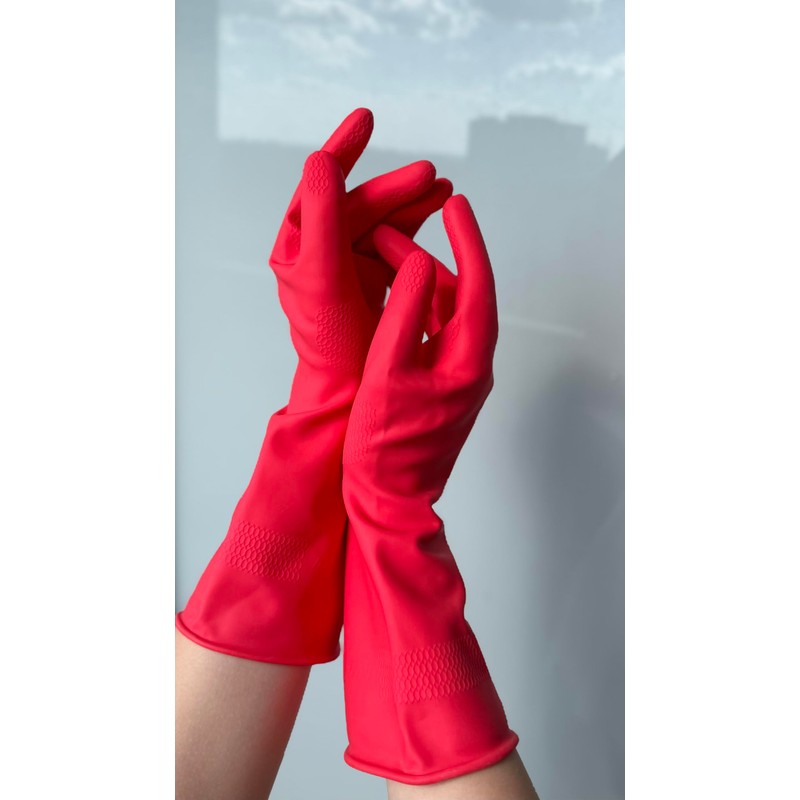 NATURAL RUBBER Latex 3 Pairs Plush Cleaning Gloves for Household
