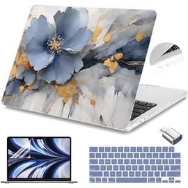 Teryeefi Compatible with A2681 MacBook Air 13.6 inch Case M2 Chip Release 2022 2023 2024,Protective Slim Cover + Keyboard Cover+OTG Adapter for 13.6 inch MacBook Air Liquid Retina Display, Art Florals