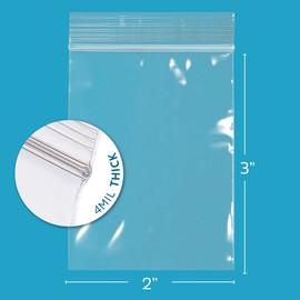Clear Plastic Reusable Zip Bags - Bulk GPI Pack of 500 2" x 3" 4mil Thick Heavy Duty, Strong & Durable Poly Baggies with Resealable Zip Top Lock for Travel, Storage, Packaging & Shipping.