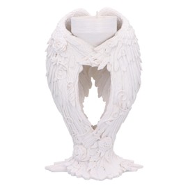 Nemesis Now Angel Wings Tea Light Holder 17cm, Resin, White, Tea Light Holder Supported by Angel Wings Sculpture, Angels Home Decor, Angel Gift, Cast in the Finest Resin, Expertly Hand-Painted