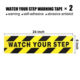 Boao 2 Pieces Watch Your Step Floor Decals Stickers 6 x 24 Inch Watch Your Step Sign Warning Sticker Adhesive Tape Anti Slip Abrasive Tape for Workplace Safety Wet Floor Caution