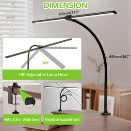 ShineTech LED Desk Lamp for Home Office, 3000K Warm White Double Head Architect Task Lamps with Clamp, Dimmable Adjustable Flexible Gooseneck, Black