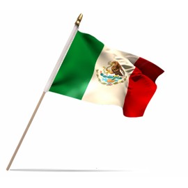 NJ & NJBW 20 Pack Small Mini Mexico Flag on Wooden Stick - 5 x 8inch Small Miniature Portable Handheld Pole Mexican Flags Decorations